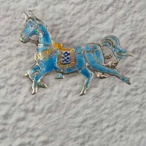 Siam Sterling Vintage Blue Enamel Horse Brooch Pin Equestrian Silver Jewelry